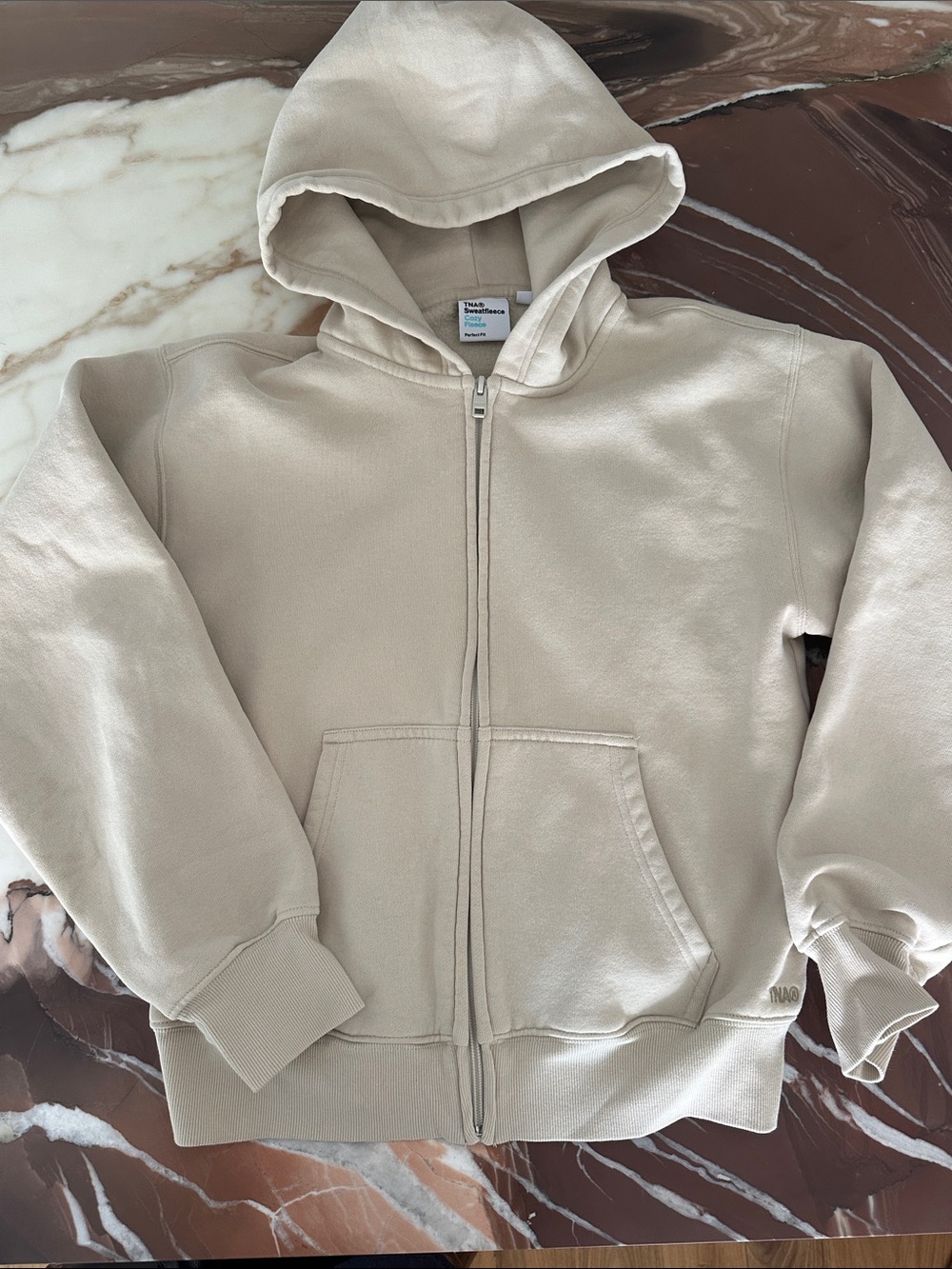 Aritzia Womens Full-Zip Hoodie in Light Beige